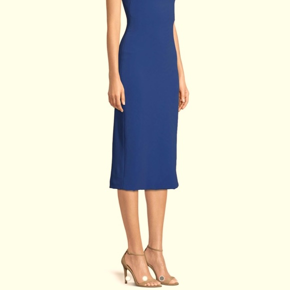 Brandon Maxwell dark blue sleeveless halter midi sheath dress with body con fit - Picture 6 of 15